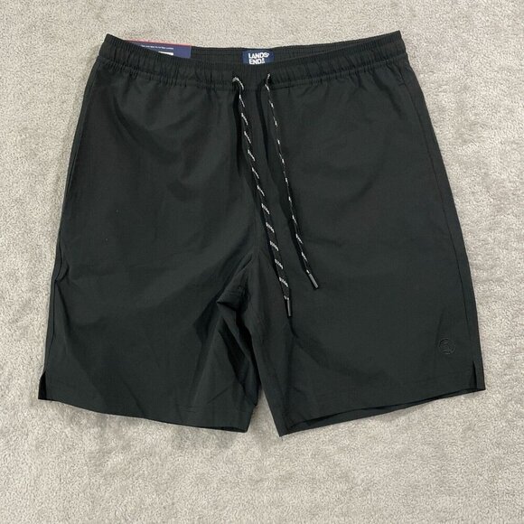 NEW Lands End Mens Size M Elastic Waist Drawstring Swim Shorts Black - Picture 1 of 9